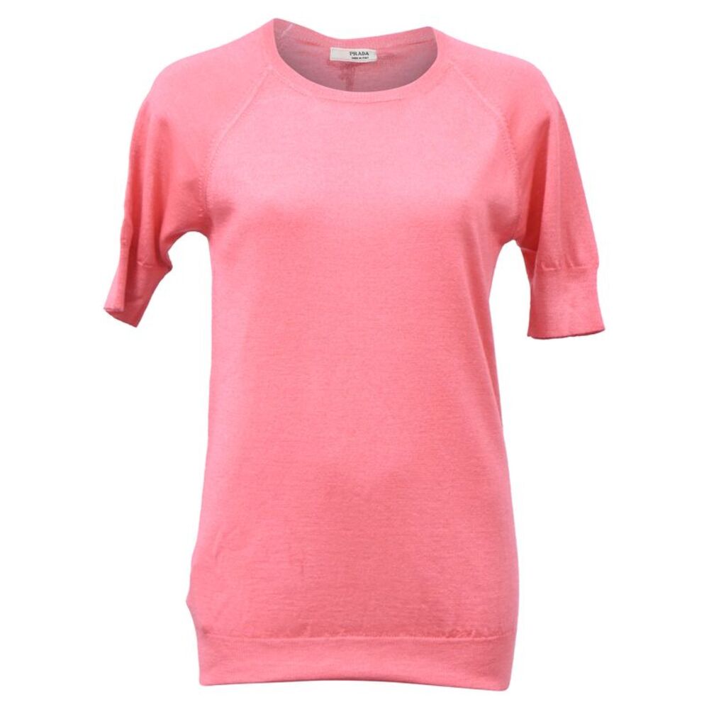 Prada Knitted Short Sleeve Sweater in Pink Cotton